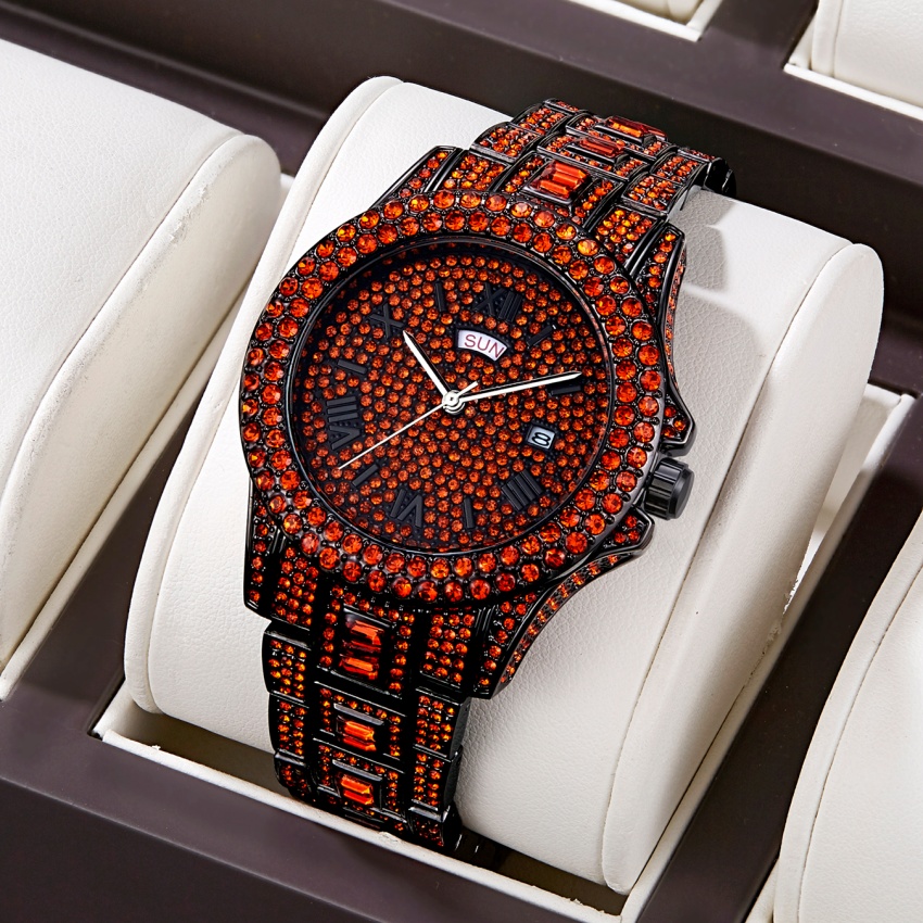 Luxury Watch Iceberg - Luxuriöse Hip-Hop Edelstahl-Uhr in Rot mit