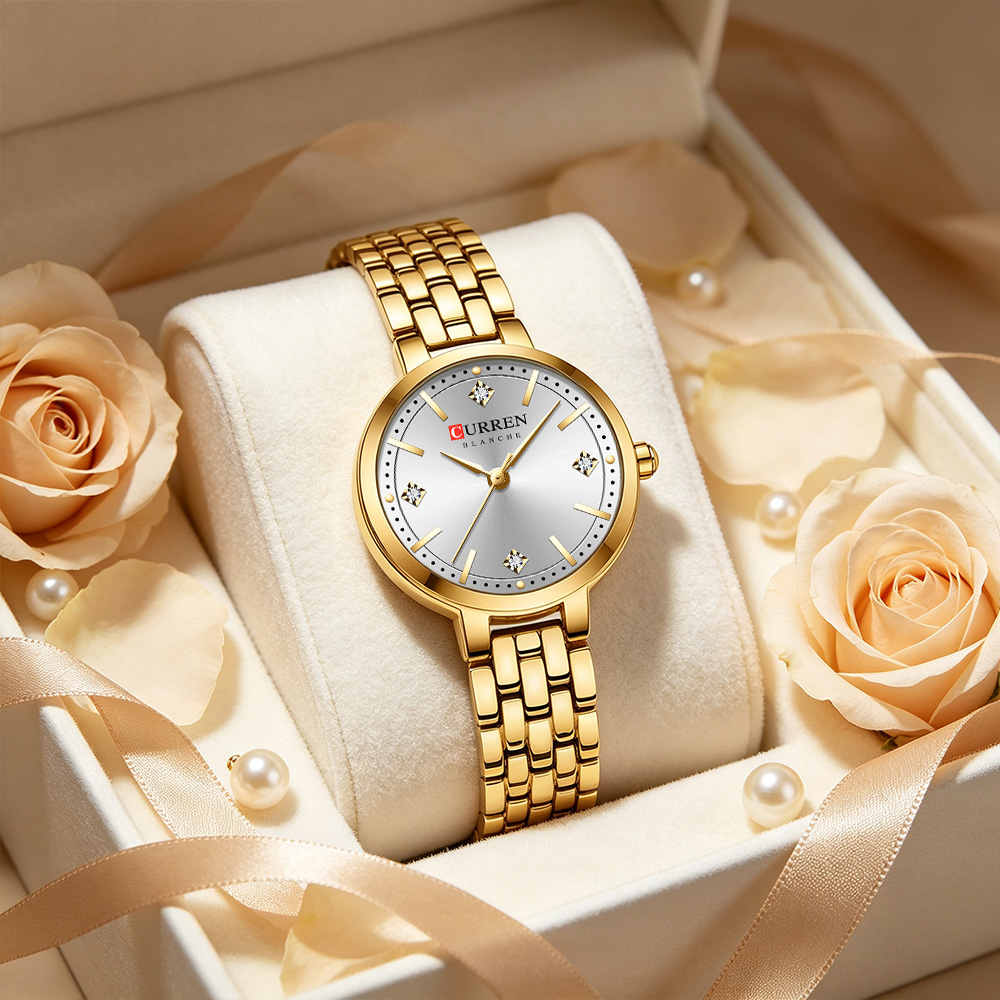 Luxury Watch Gift For Her - CURREN Damen-Armbanduhr, minimalistisch, dünn, mit funkelnden